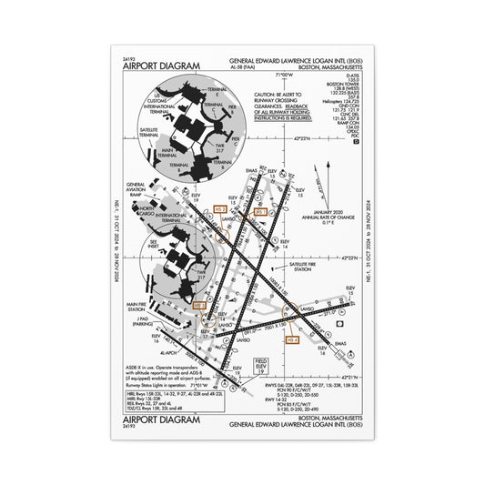 Boston Logan Intl. Airport FAA Diagram-Matte Canvas, Stretched, 1.25"