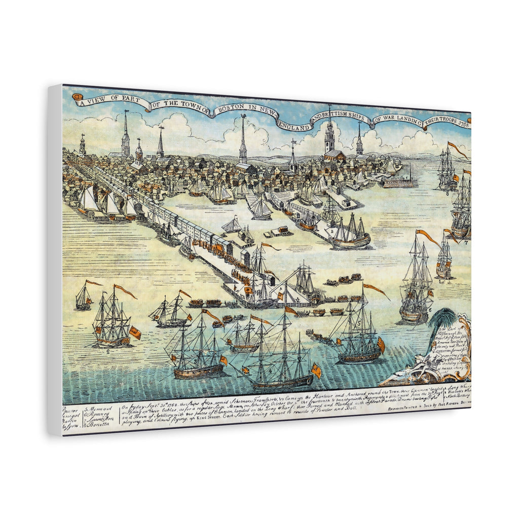 Vintage nautical wall art canvas print featuring sailing ships and a historical map scene