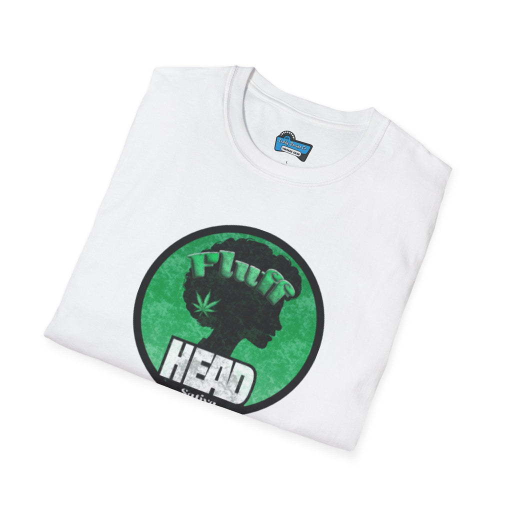 White Plush Head Unisex softstyle T-shirt with green cannabis vibe graphic and classic crew neckline