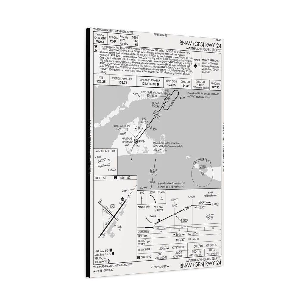 Canvas Print Martha's Vineyard Airport Approach Plate