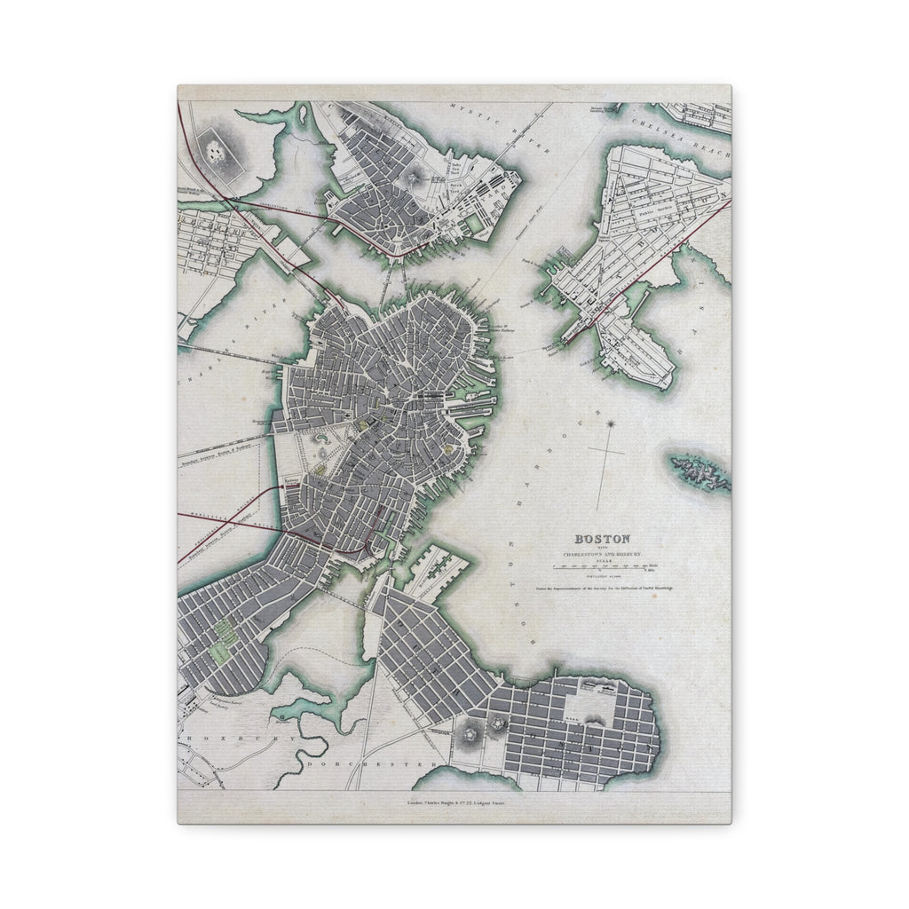 Map of Boston Circa 1820 on Matte Canvas, Stretched, 1.25"