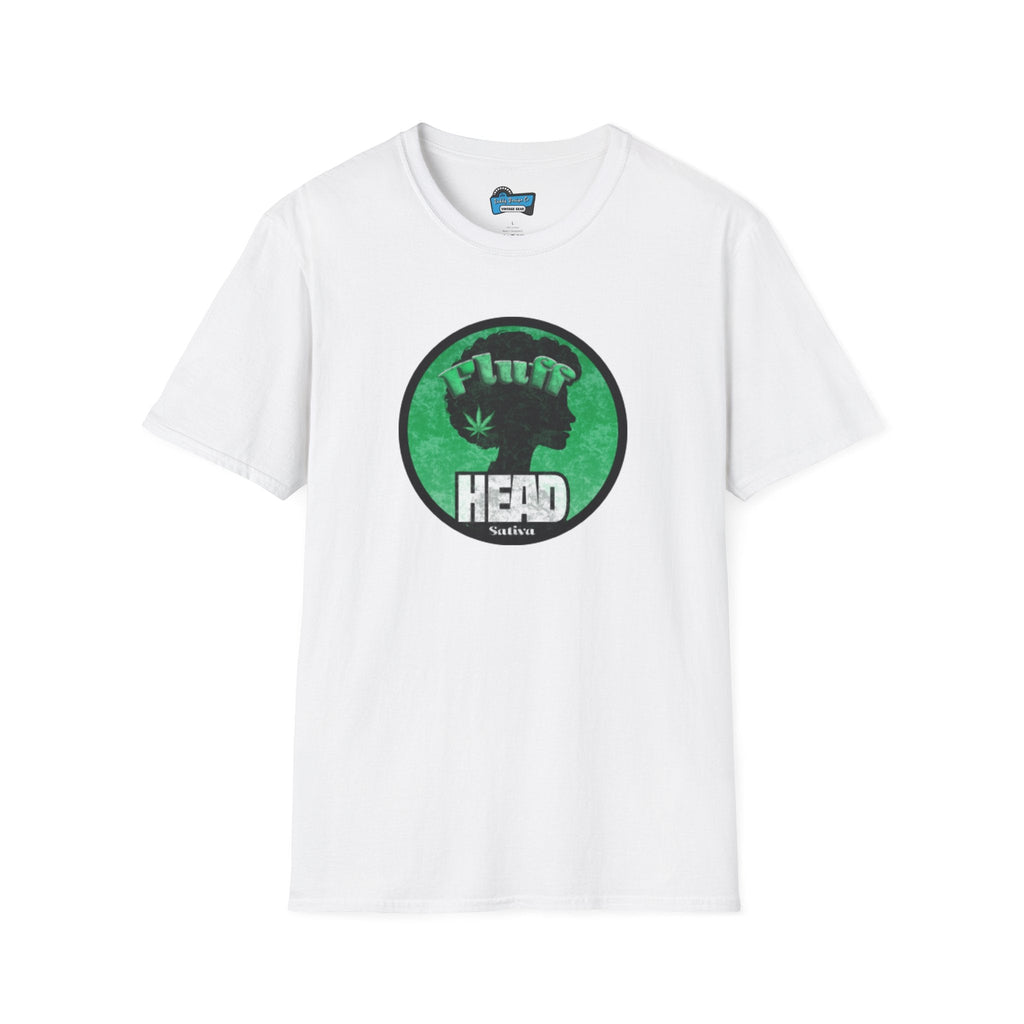 White Plush Head Unisex softstyle T-shirt with green cannabis vibe graphic and classic crew neckline