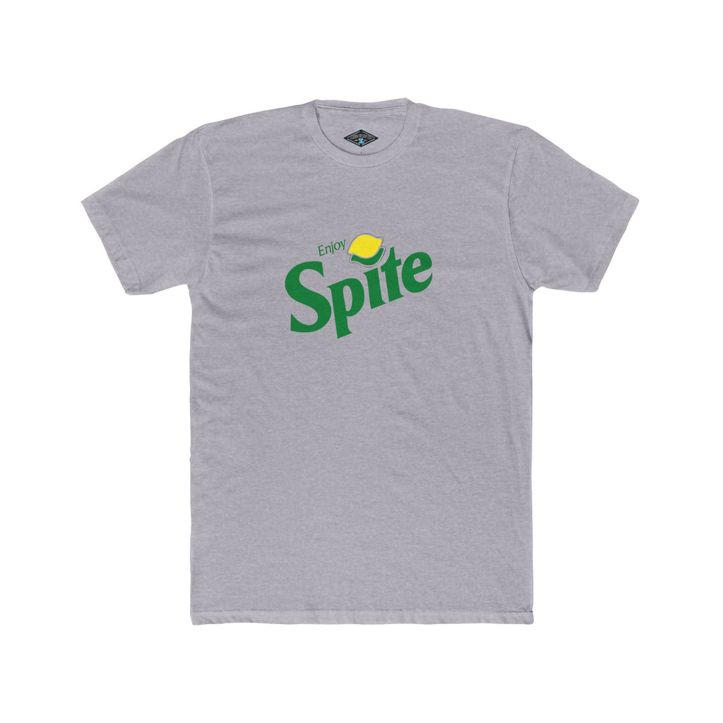Gray cotton tee shirt with satire Spite logo and lemon graphic