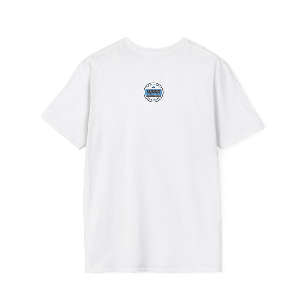 Plush Head Unisex white softstyle T-shirt with small back logo, 100% ring-spun cotton, classic fit and crew neckline for comfort and style.