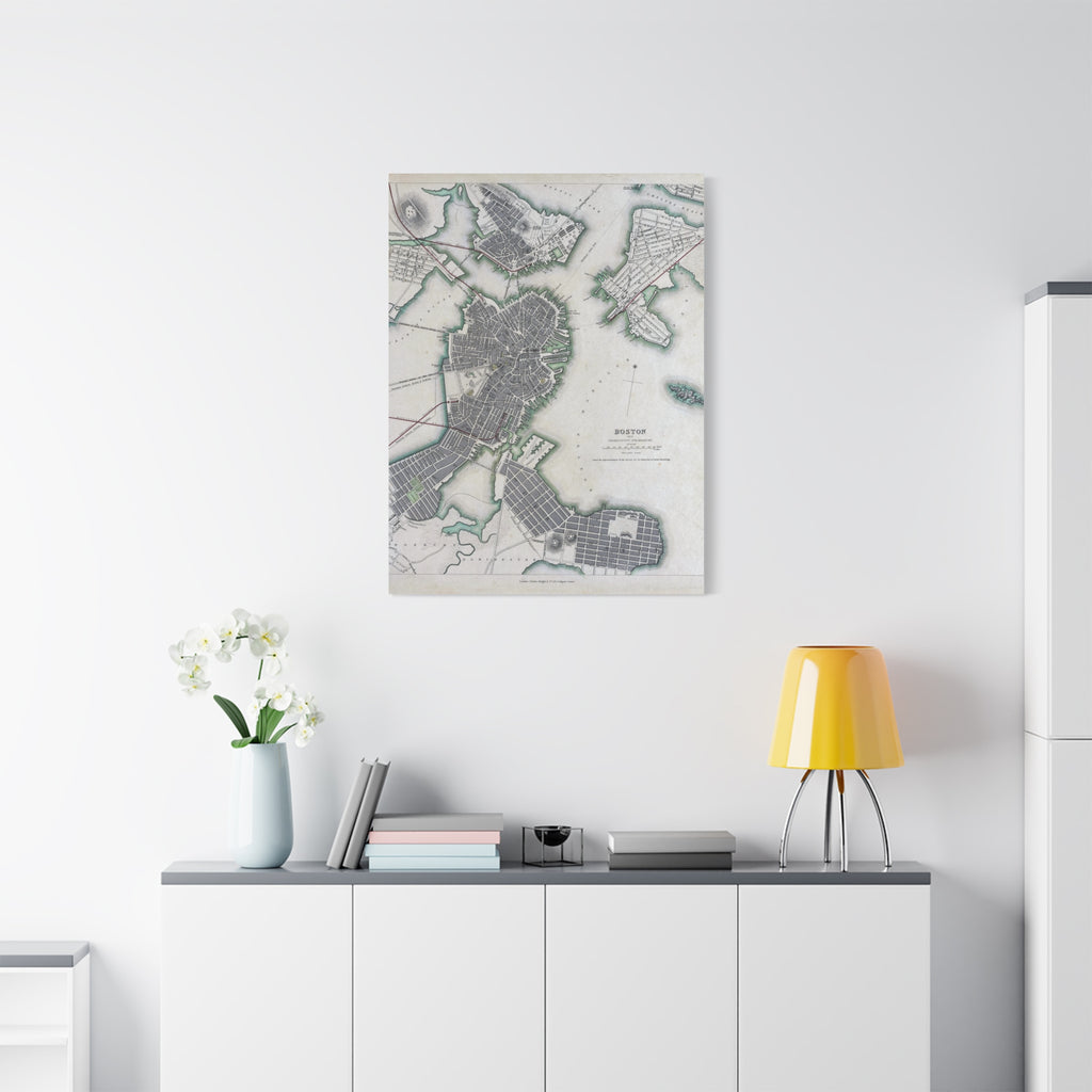 Map of Boston Circa 1820 on Matte Canvas, Stretched, 1.25"