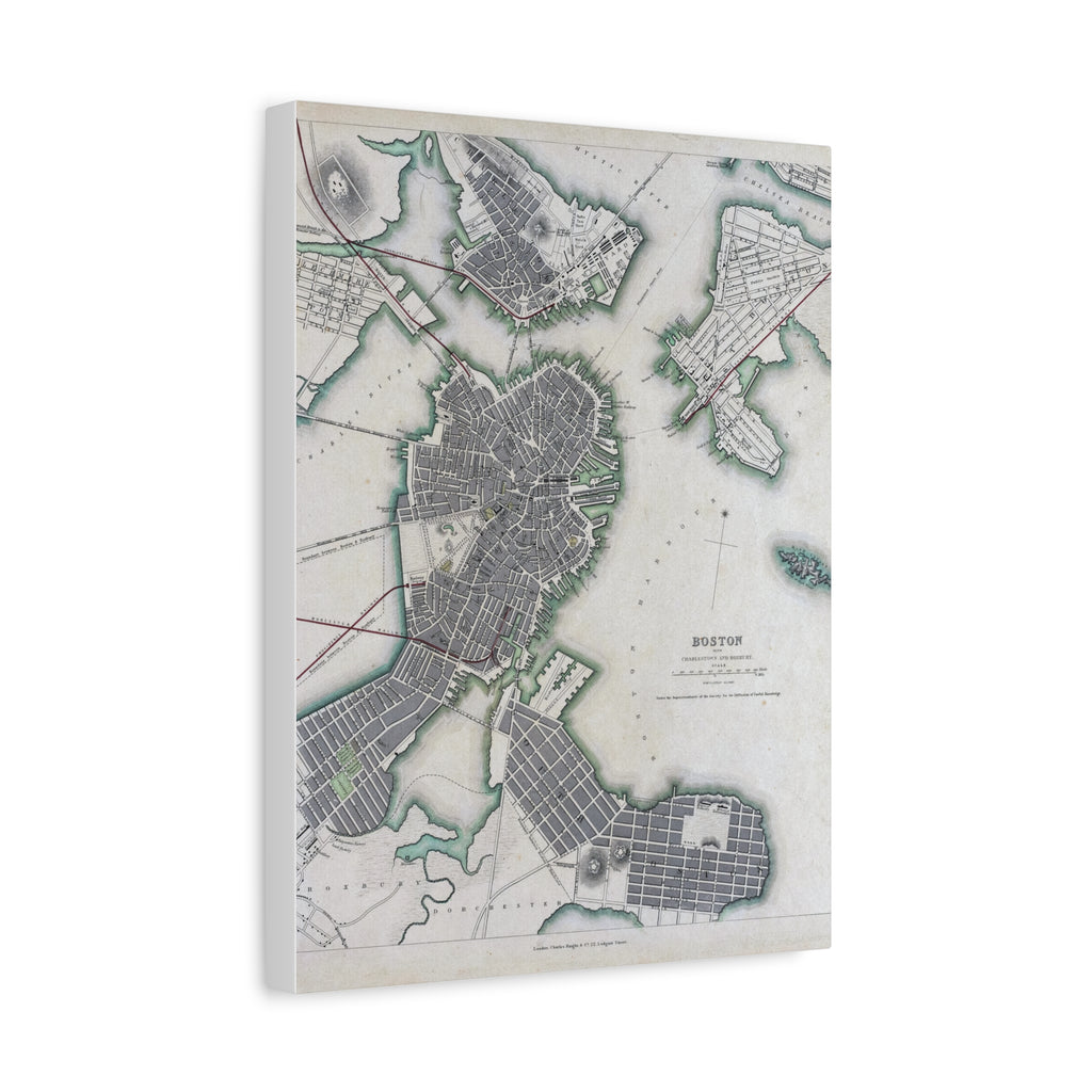 Map of Boston Circa 1820 on Matte Canvas, Stretched, 1.25"