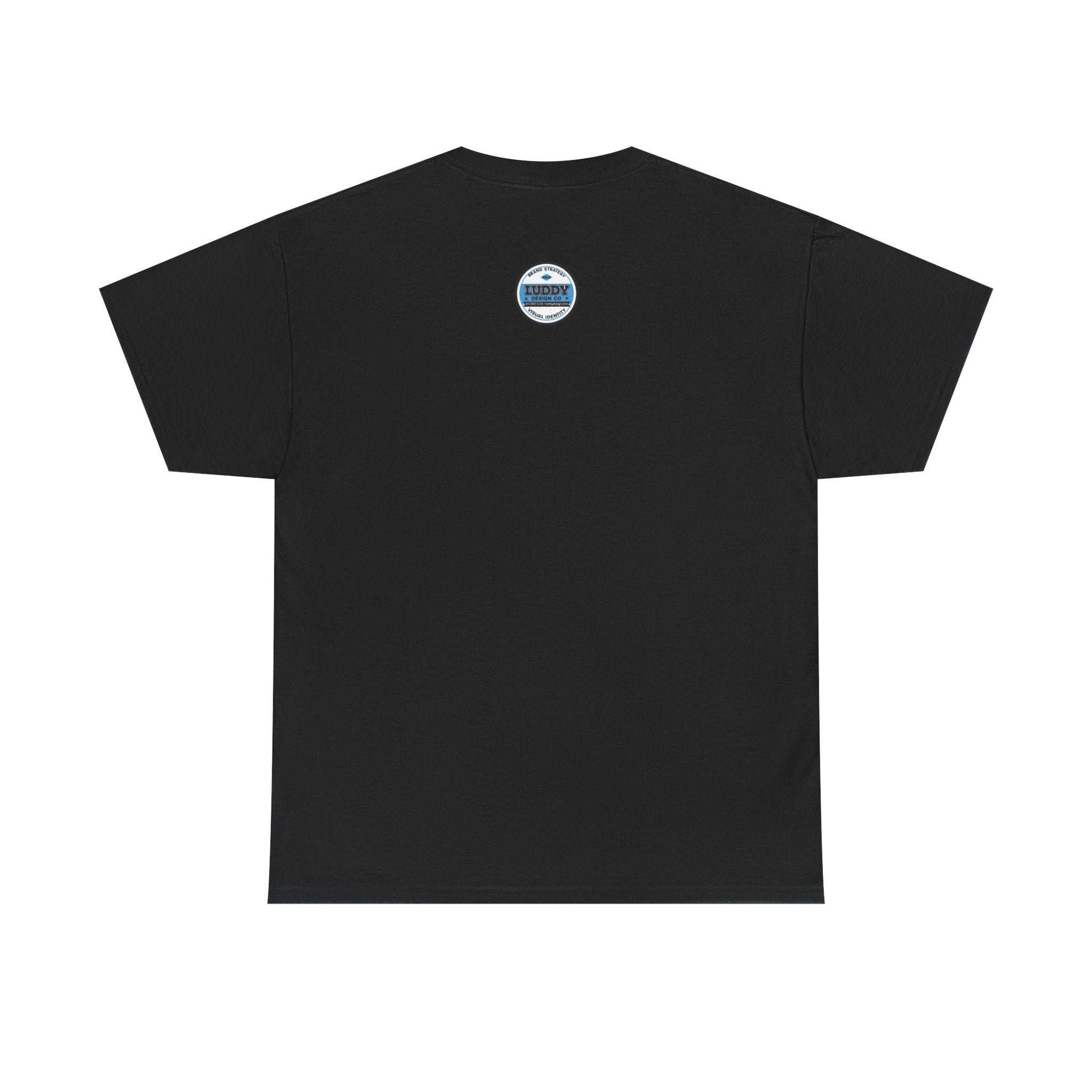 Black unisex satire of Adidas-addicted T-shirt with small logo on back and seamless knit design
