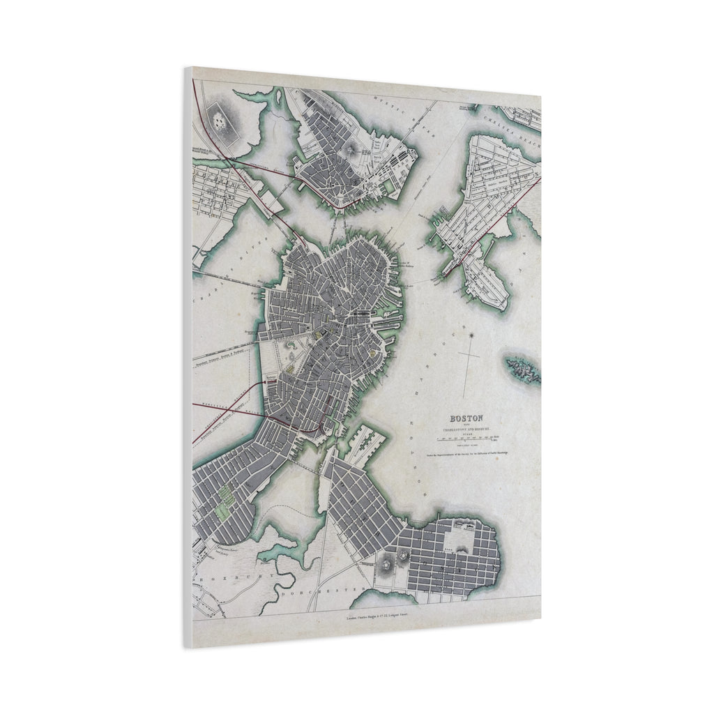 Map of Boston Circa 1820 on Matte Canvas, Stretched, 1.25"