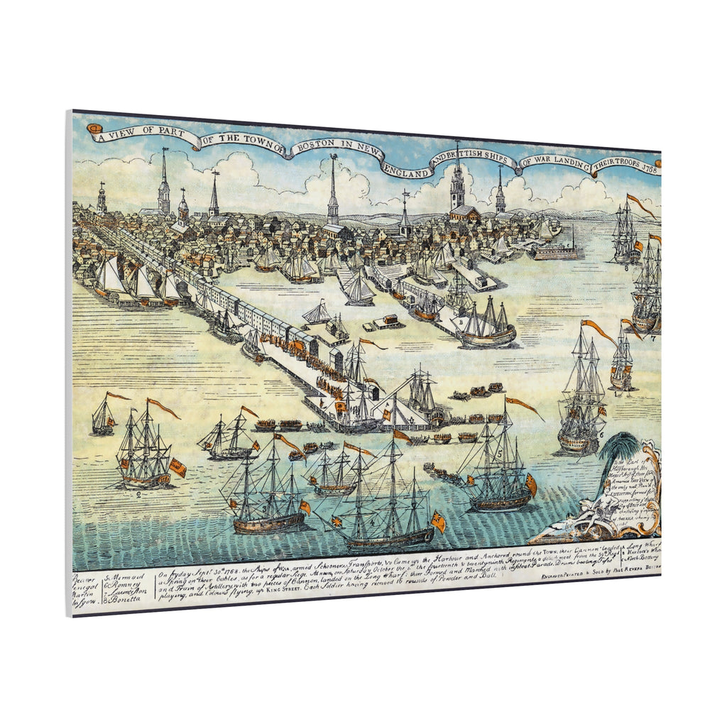 Vintage nautical wall art canvas print featuring sailing ships and a historic town map