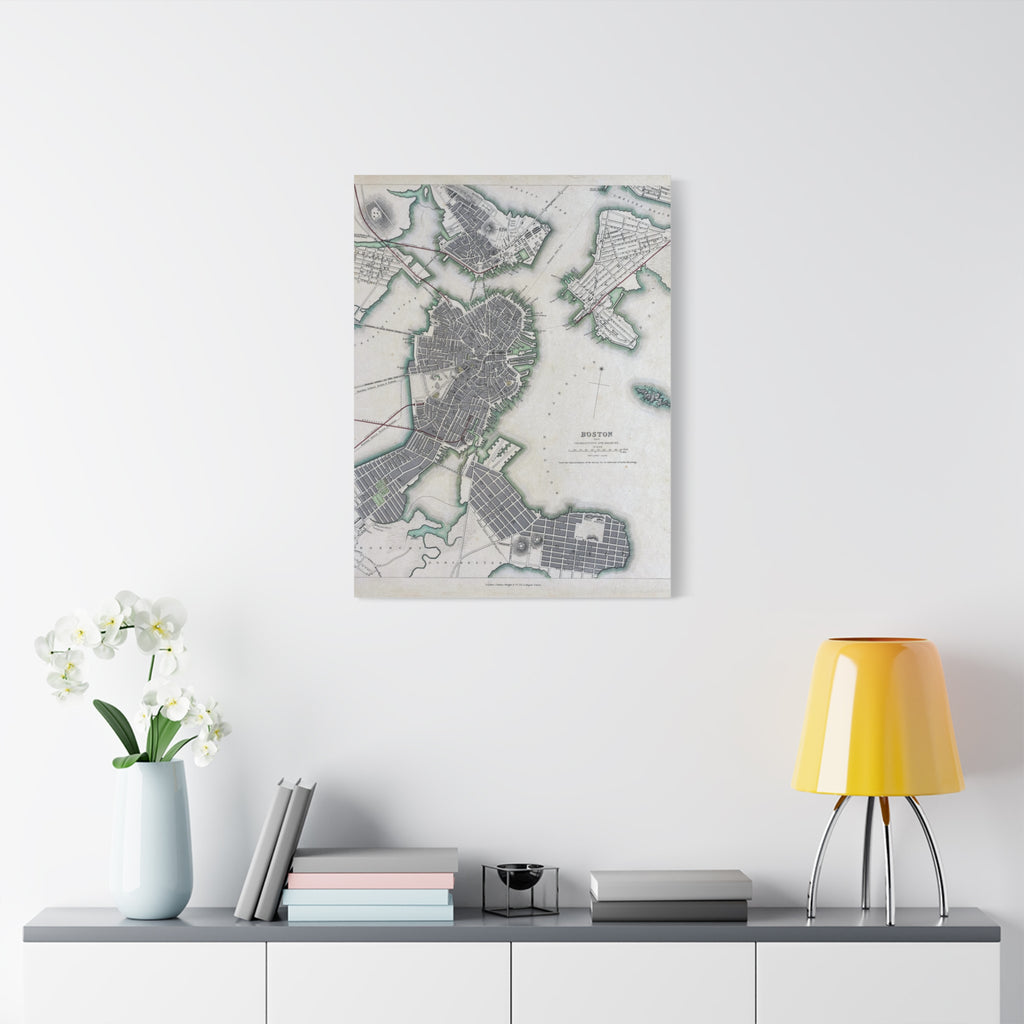 Map of Boston Circa 1820 on Matte Canvas, Stretched, 1.25"
