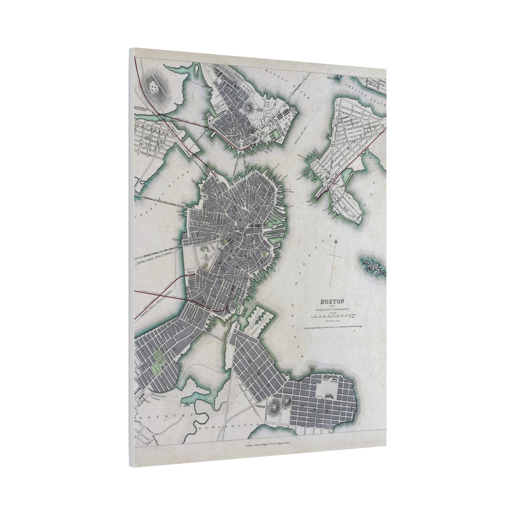 Map of Boston Circa 1820 on Matte Canvas, Stretched, 1.25"