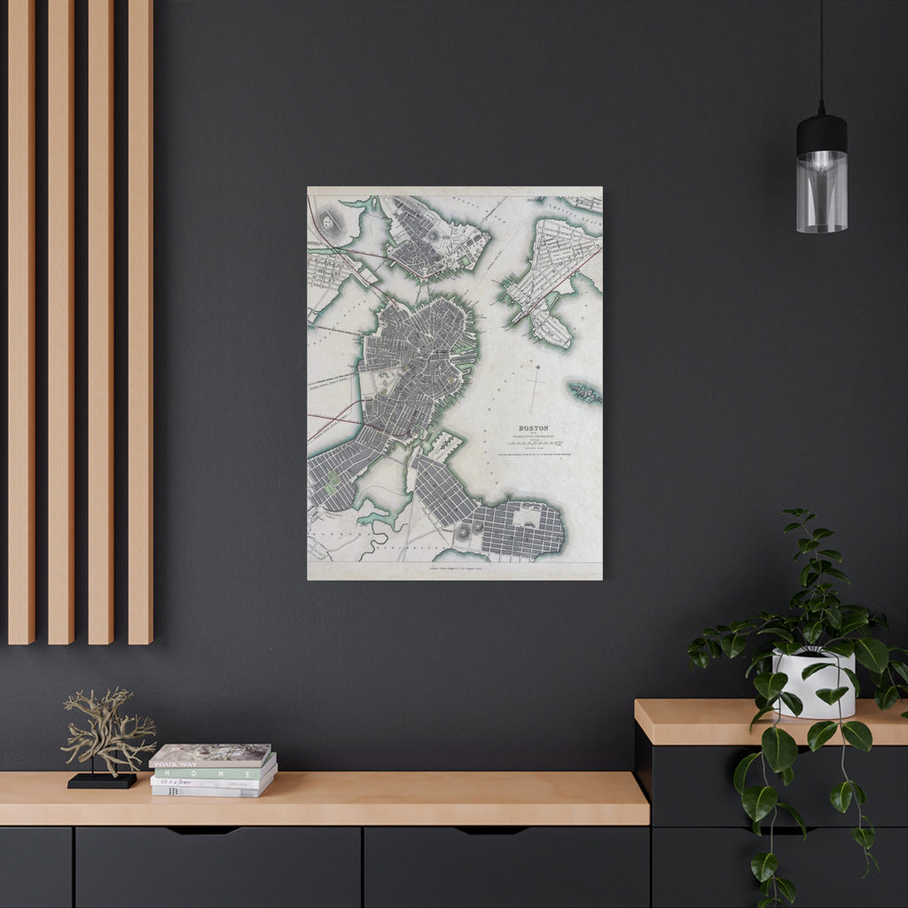 Map of Boston Circa 1820 on Matte Canvas, Stretched, 1.25"