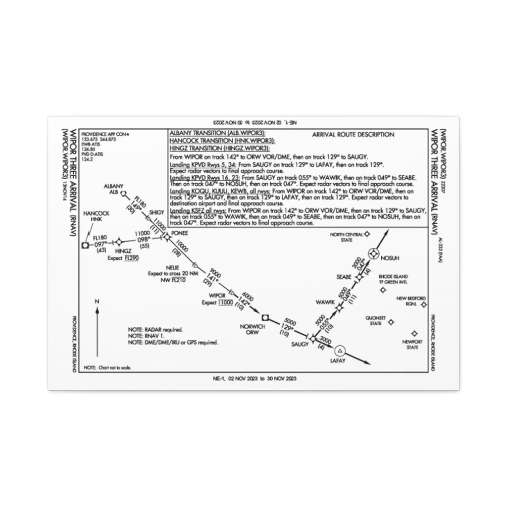 WIPOR3 RNAV Arrival to PVD on Matte Canvas, Stretched, 1.25" Printify