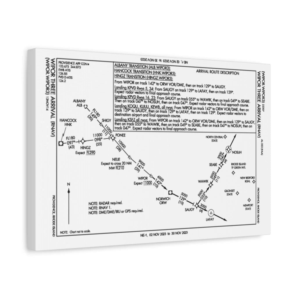 WIPOR3 RNAV Arrival to PVD on Matte Canvas, Stretched, 1.25" Printify
