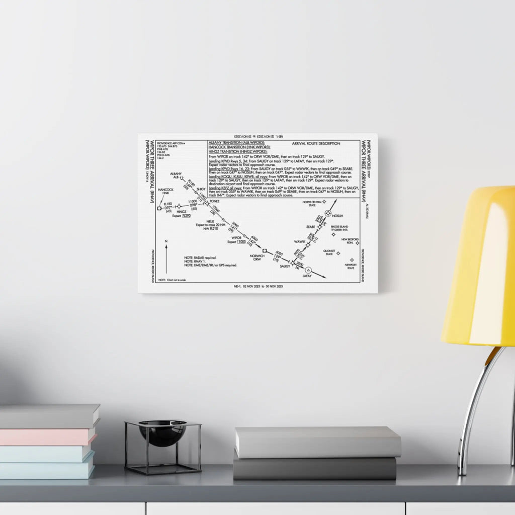 WIPOR3 RNAV Arrival to PVD on Matte Canvas, Stretched, 1.25" Printify